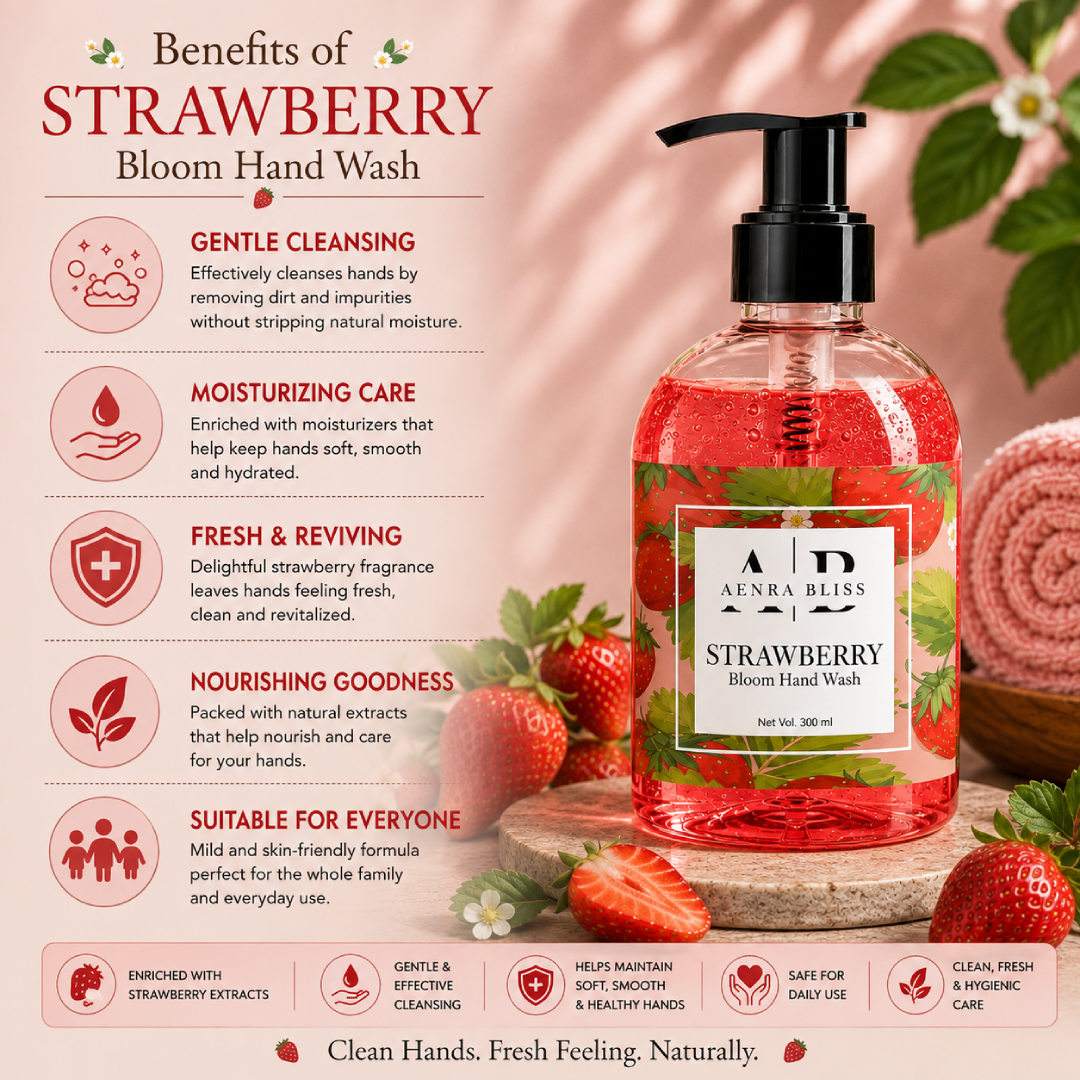 Aenra Bliss Strawberry Bloom Hand Wash, 300ml | Refreshing Strawberry Fragrance | Gentle Daily Hand Cleanser - Image 2