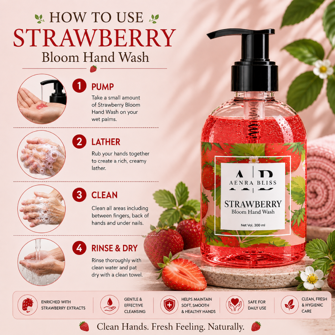 Aenra Bliss Strawberry Bloom Hand Wash, 300ml | Refreshing Strawberry Fragrance | Gentle Daily Hand Cleanser - Image 3