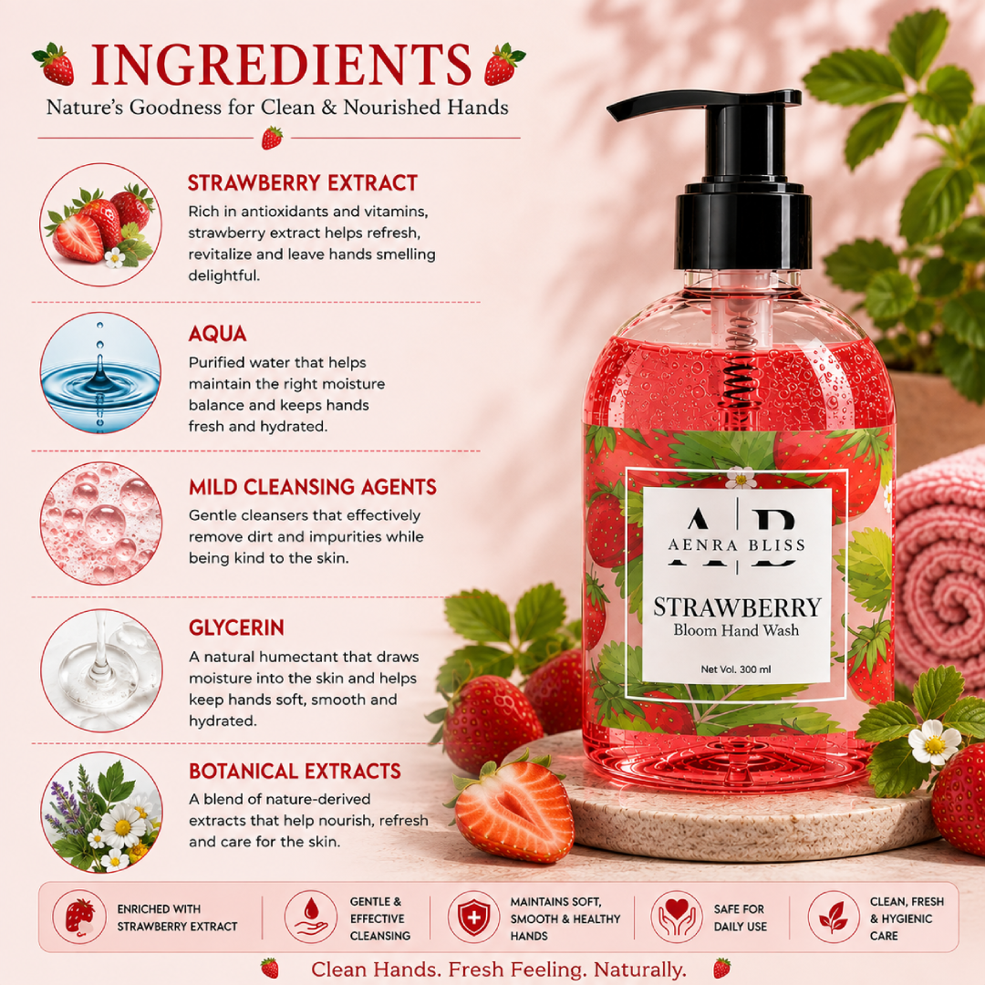 Aenra Bliss Strawberry Bloom Hand Wash, 300ml | Refreshing Strawberry Fragrance | Gentle Daily Hand Cleanser - Image 4
